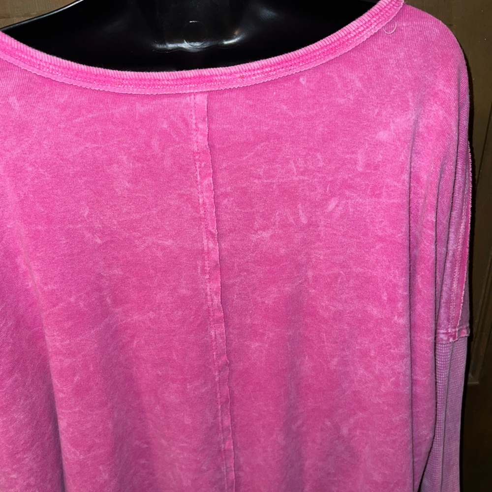 3/$18 Aerie Oversized Pink Contrast Dolman Knit Long Sleeve Pullover Tee Size L - Picture 5 of 14